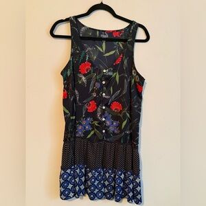 Aerie Floral Mini Dress M | Sleeveless Button Front Tiered Hem